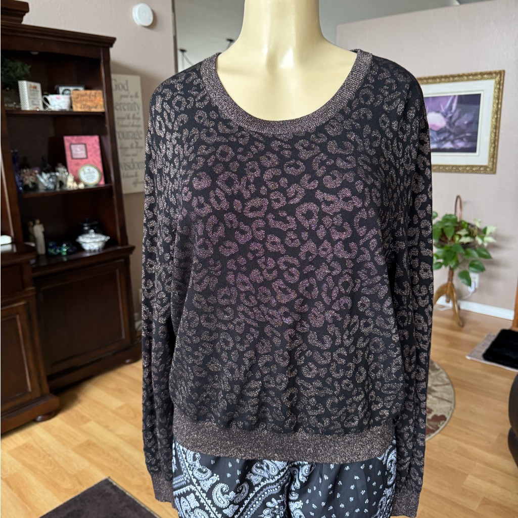 Banana Republic Black & Sparkly Gold Long Sleeve Sweater-Size Xl